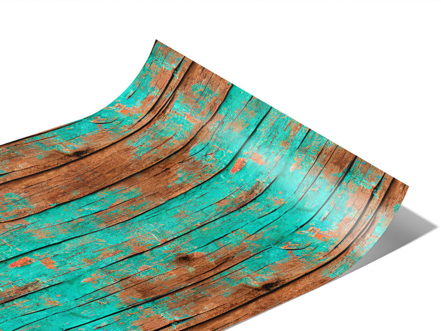 Distressed Aquamarine Wood Plank Vinyl Wraps~Rwraps Series 914 Digitally Printed Vinyl Wrap~1