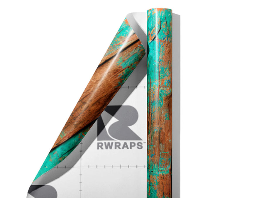 Distressed Aquamarine Wood Plank Wrap Film Sheets~Rwraps Series 914 Distressed Aquamarine Wood Plank Scrolled Sheet~4
