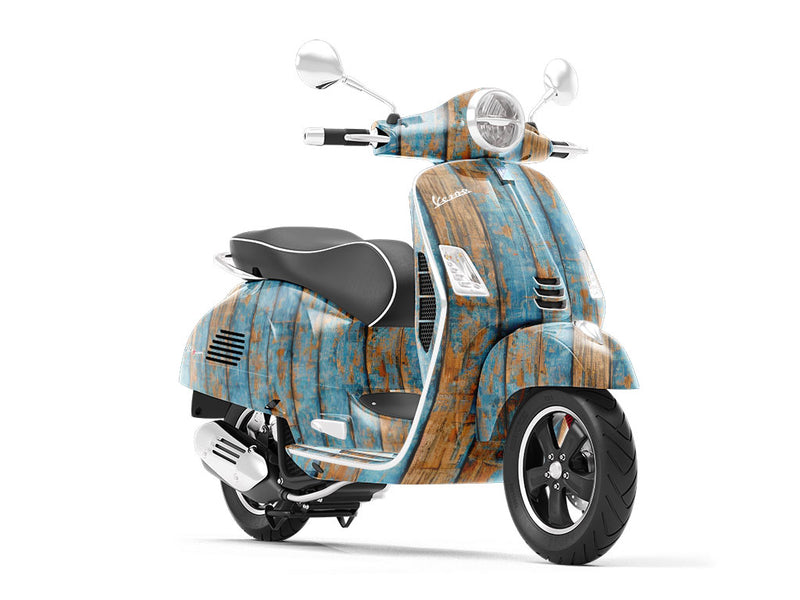 Distressed Denim Wood Plank Vespa Scooter Wrap Film