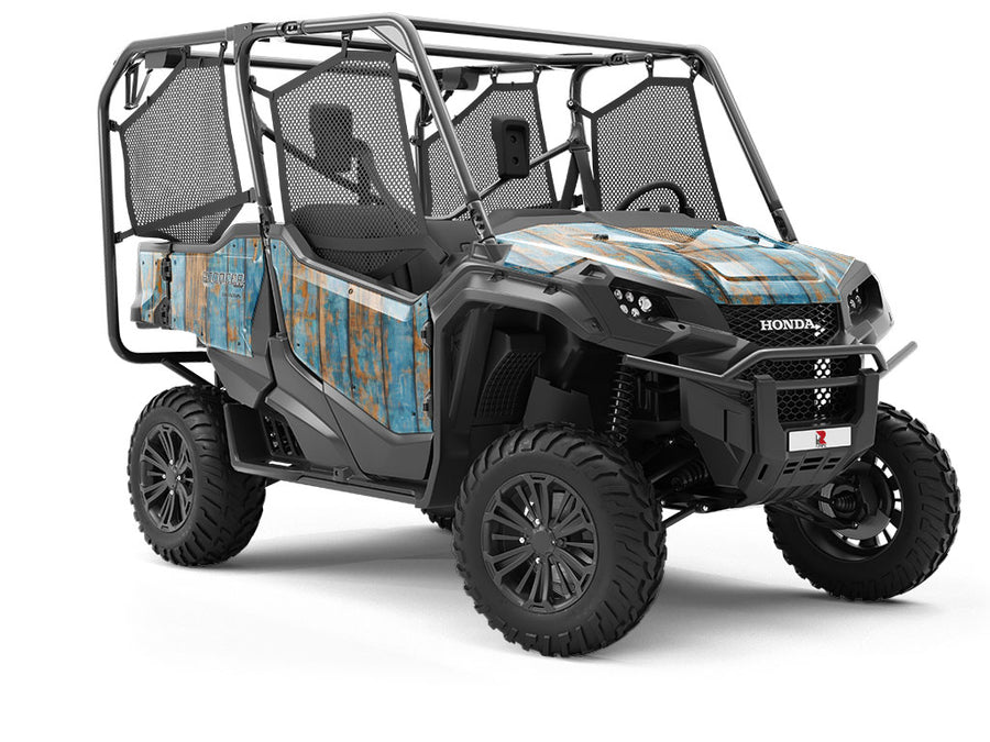 Distressed Denim Wood Plank Utility Vehicle Vinyl Wrap
