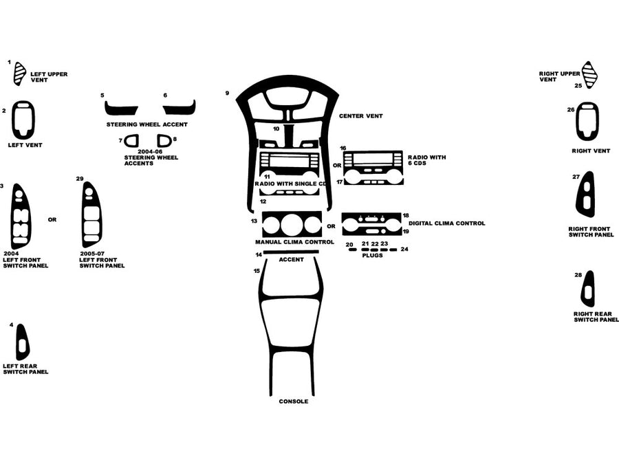 chevrolet malibu 2004-2007 Dash Kit Diagram