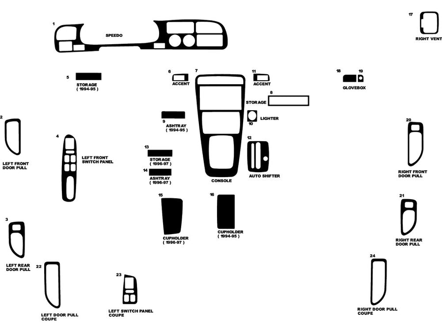 honda accord 1994-1997 Dash Kit Diagram