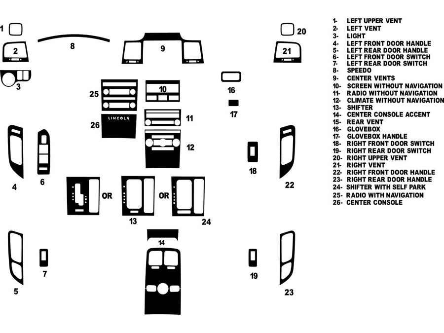 lincoln mks 2009-2012 Dash Kit Diagram