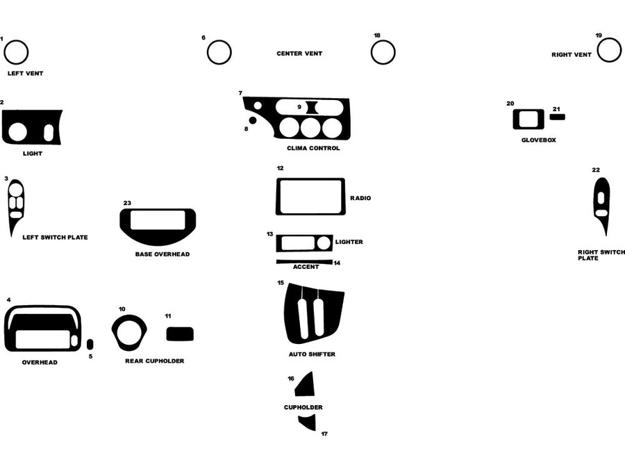 mercury cougar 1999-2002 Dash Kit Diagram