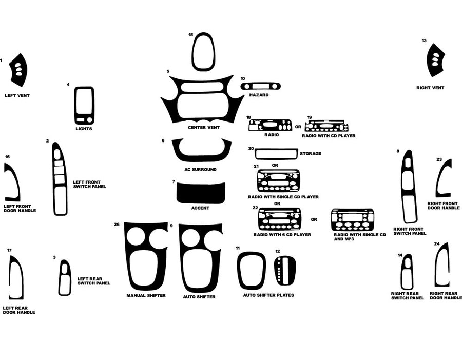 saturn ion 2003-2005 (sedan) Dash Kit Diagram