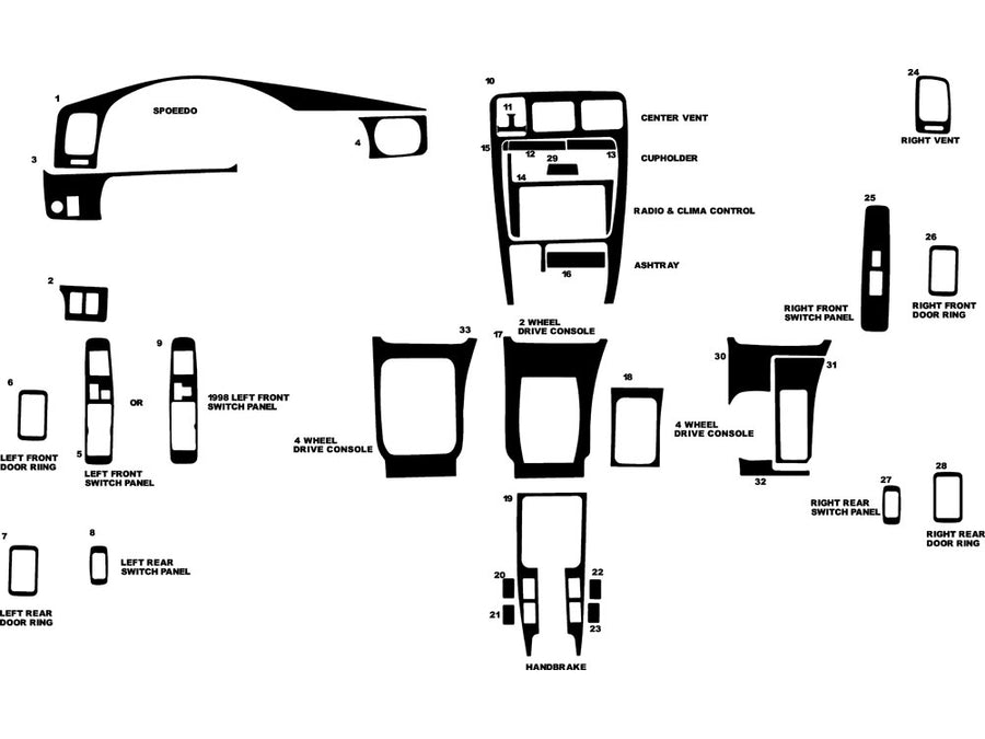 toyota 4runner 1996-1998 Dash Kit Diagram