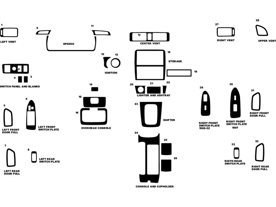toyota camry 1997-2001 Dash Kit Diagram