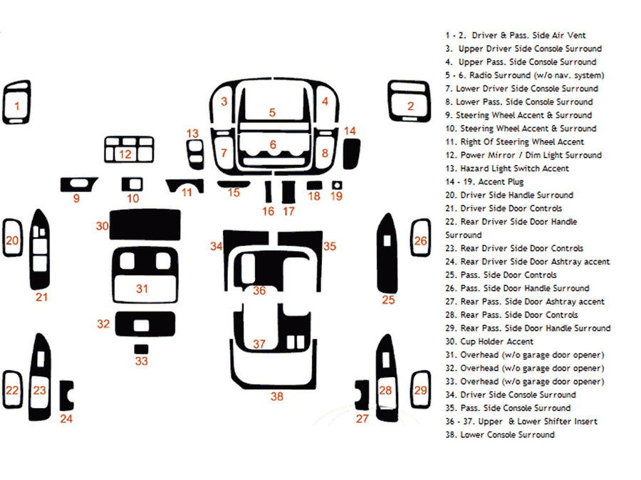 toyota land cruiser 1998-2002 Dash Kit Diagram