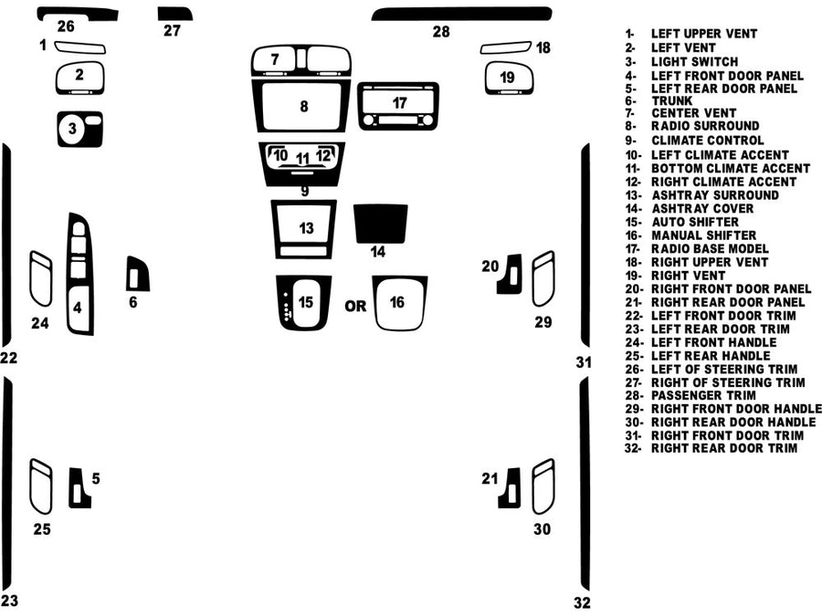 volkswagen gti 1999-2005 Dash Kit Diagram