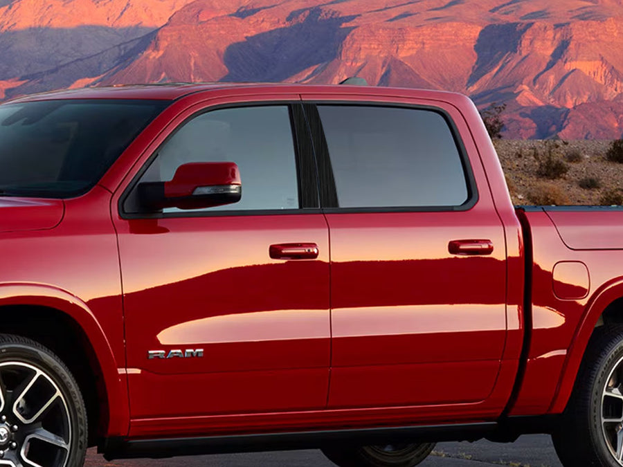 dodge ram 2019-2024 (crew cab / quad cab) Brushed Aluminum Black Pillar Cover Diagram