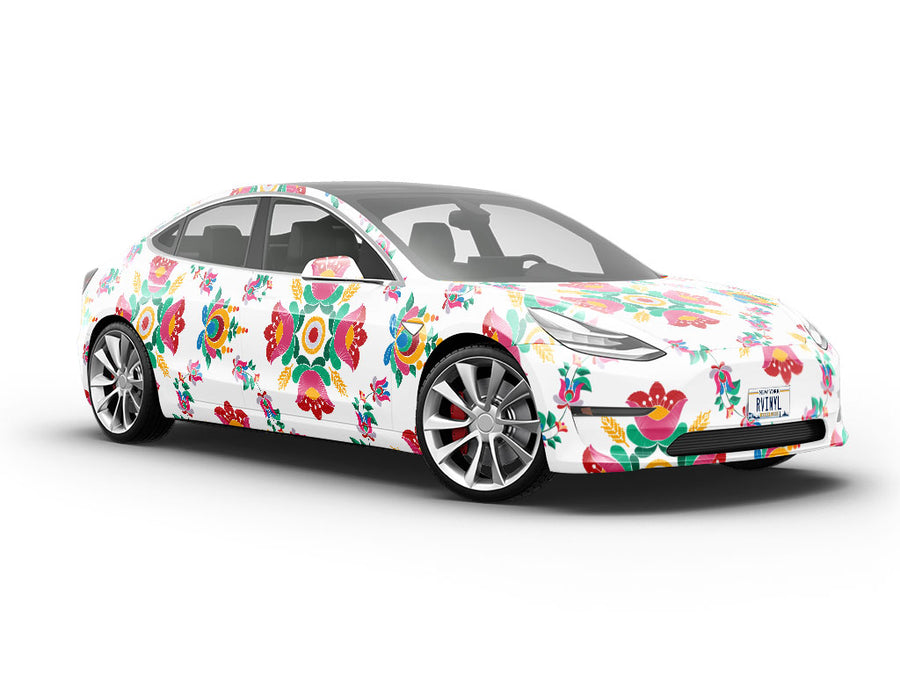 Embroidered Tulips Mandala Vehicle Vinyl Wrap
