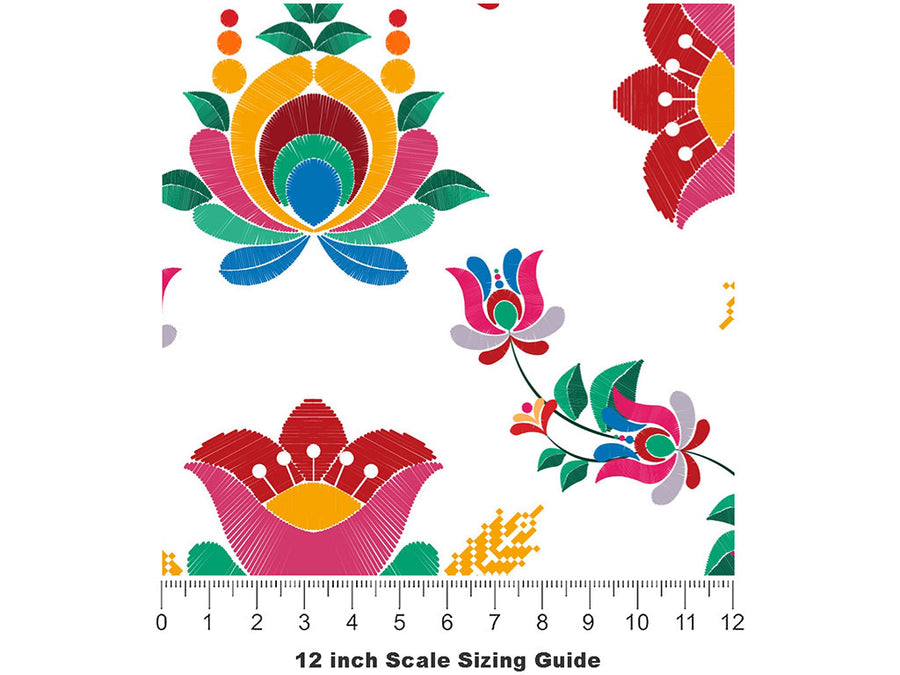 Embroidered Tulips Mandala Vinyl Film Pattern Size 12 inch Scale~Rwraps Embroidered Tulips Mandala Sizing Chart~2