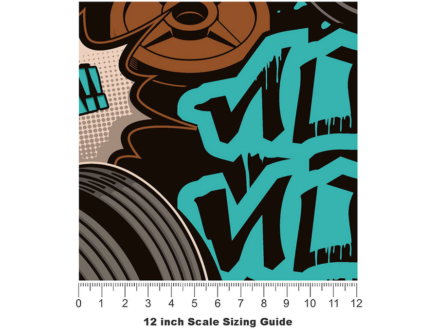 End to End Graffiti Vinyl Film Pattern Size 12 inch Scale~Rwraps End to End Graffiti Sizing Chart~2