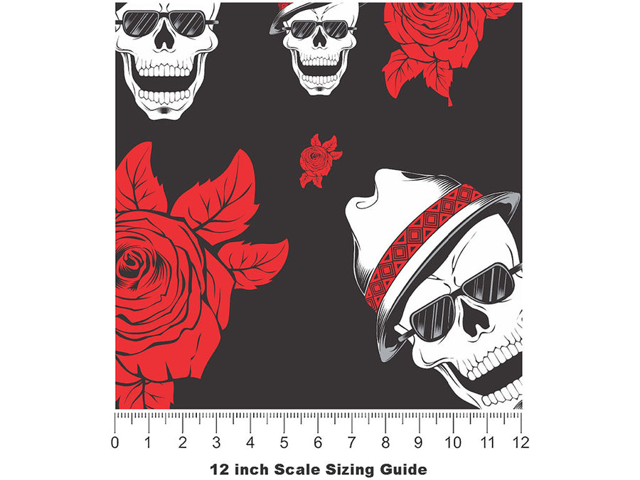 Fedora Skull Halloween Vinyl Film Pattern Size 12 inch Scale~Rwraps Fedora Skull Halloween Sizing Chart~2