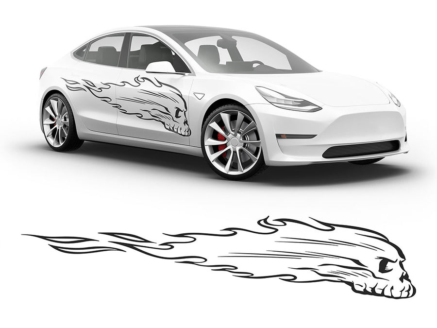 3M Matte Black Flaming Skull Body Graphic~Full Side Auto Decal Kit~0