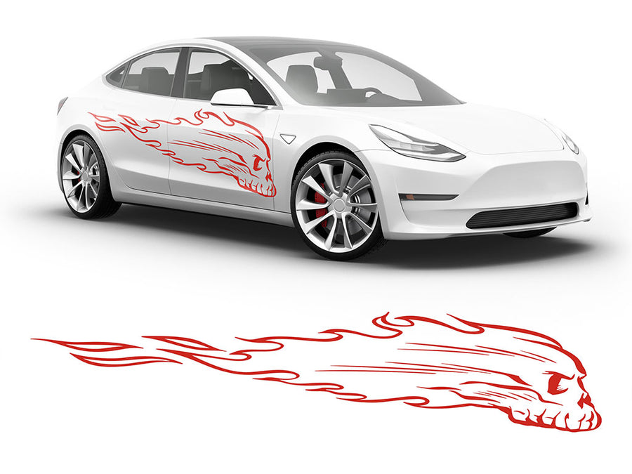3M Light Red Flaming Skull Body Graphic~Full Side Auto Decal Kit~0