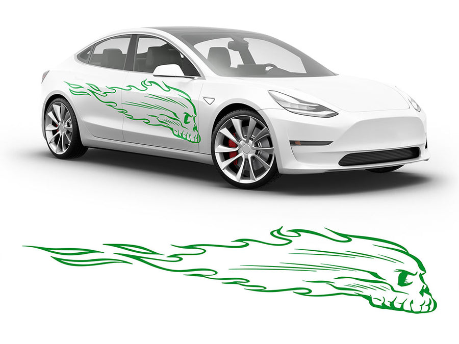 3M Bright Green Flaming Skull Body Graphic~Full Side Auto Decal Kit~0