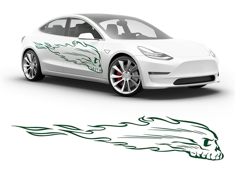3M Dark Green Flaming Skull Body Graphic~Full Side Auto Decal Kit~0