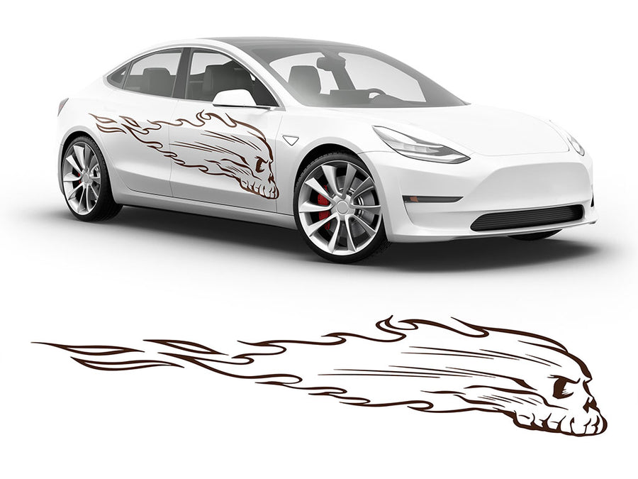 3M Brown Flaming Skull Body Graphic~Full Side Auto Decal Kit~0