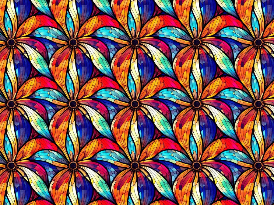 Flowers Bloom Stained Glass Vinyl Wrap Pattern~Rwraps Series 914 Digitally Printed Vinyl Wrap~0