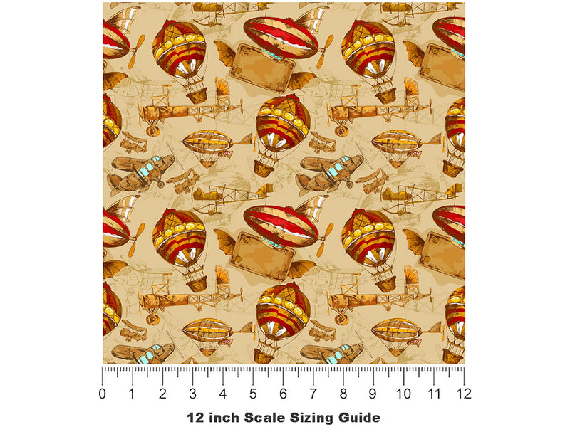 Flying Machines Steampunk Vinyl Film Pattern Size 12 inch Scale~Rwraps Flying Machines Steampunk Sizing Chart~2