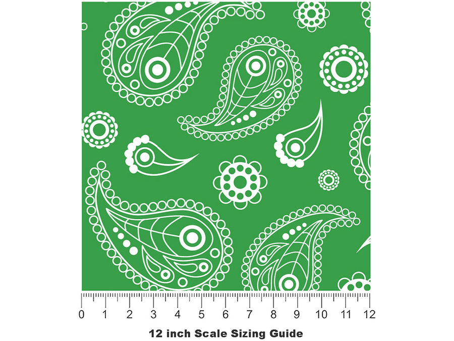 Gallant Green Paisley Vinyl Film Pattern Size 12 inch Scale~Rwraps Gallant Green Paisley Sizing Chart~2