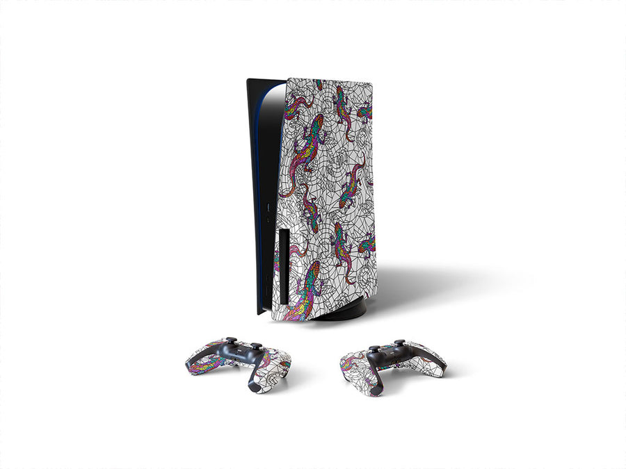 glowing geckos stained glass Sony PS5 DIY Skin
