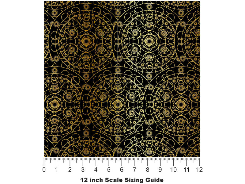 Gold Cylindrical Mandala Vinyl Film Pattern Size 12 inch Scale~Rwraps Gold Cylindrical Mandala Sizing Chart~2