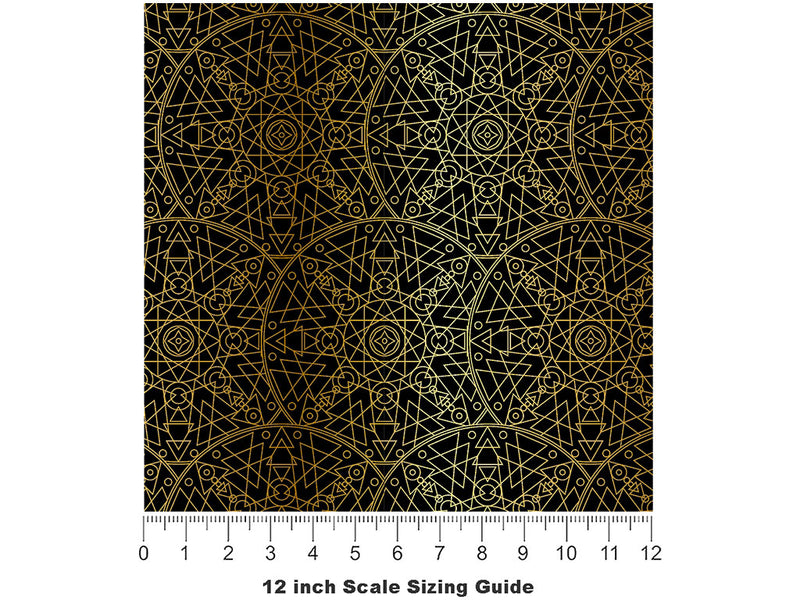 Gold Geometric Mandala Vinyl Film Pattern Size 12 inch Scale~Rwraps Gold Geometric Mandala Sizing Chart~2