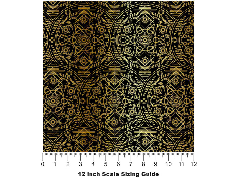 Gold Polygons Mandala Vinyl Film Pattern Size 12 inch Scale~Rwraps Gold Polygons Mandala Sizing Chart~2