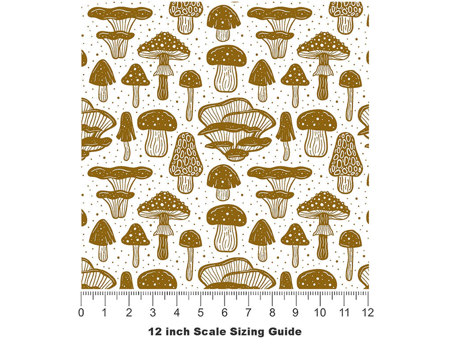 Golden Stems Mushroom Vinyl Film Pattern Size 12 inch Scale~Rwraps Golden Stems Mushroom Sizing Chart~2