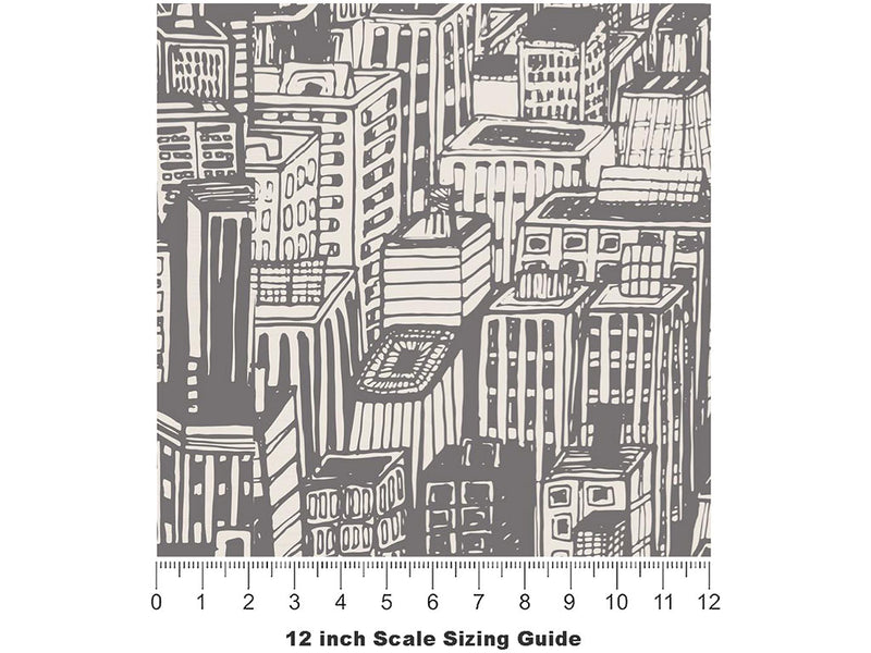Gray Downtown Cityscape Vinyl Film Pattern Size 12 inch Scale~Rwraps Gray Downtown Cityscape Sizing Chart~3