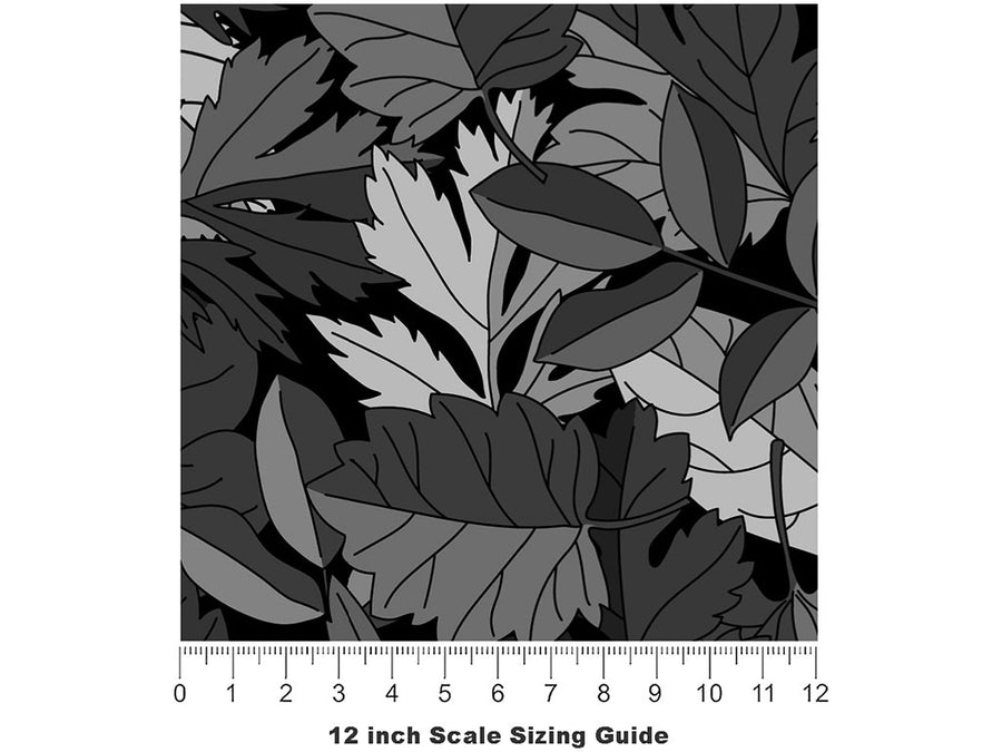 Gray Leaf Floral Vinyl Film Pattern Size 12 inch Scale~Rwraps Gray Leaf Floral Sizing Chart~2