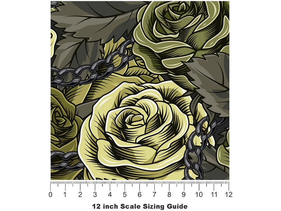 Green Chain Floral Vinyl Film Pattern Size 12 inch Scale~Rwraps Green Chain Floral Sizing Chart~2