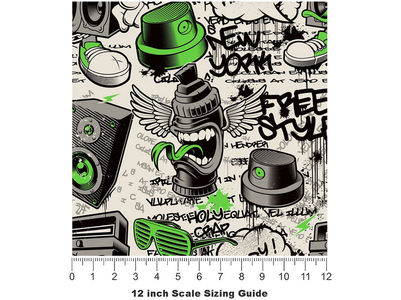 Green Free Style Graffiti Vinyl Film Pattern Size 12 inch Scale~Rwraps Green Free Style Graffiti Sizing Chart~2