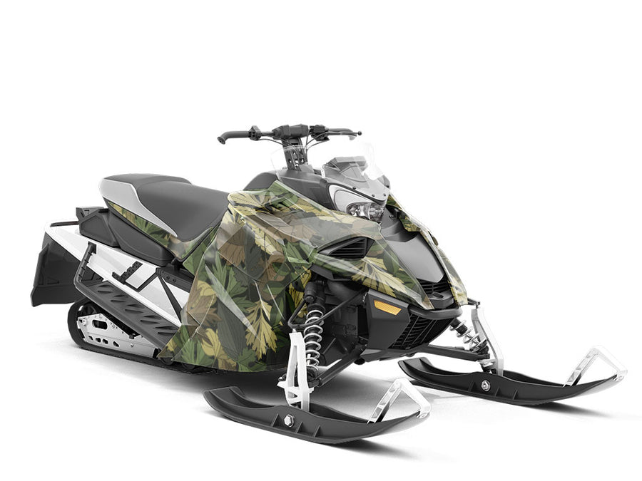 Green Leaf Floral Custom Wrapped Snowmobile