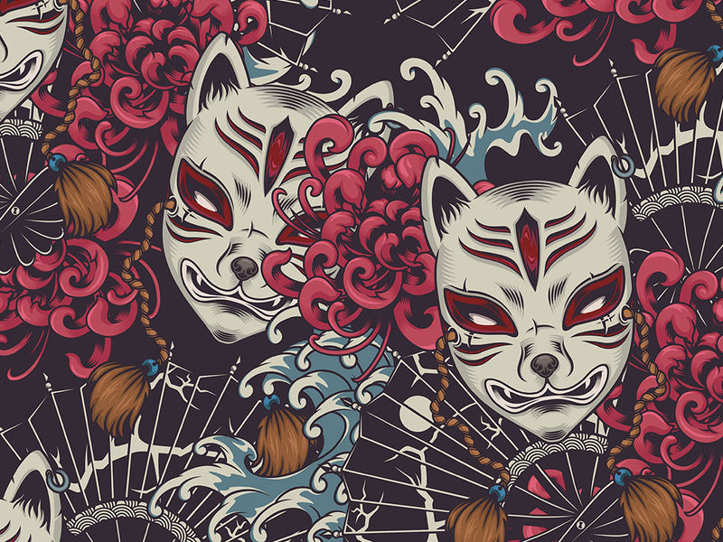 Grinning Kitsune Japanese Vinyl Wraps~Rwraps Series 914 Digitally Printed Vinyl Wrap~0