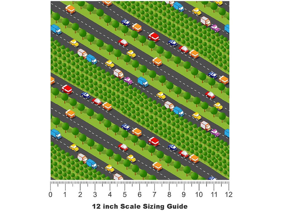 Highway Commute Cityscape Vinyl Film Pattern Size 12 inch Scale~Rwraps Highway Commute Cityscape Sizing Chart~3