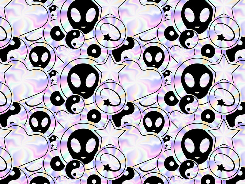 Holographic Aliens Sticker Bomb Vinyl Wrap Pattern~Rwraps Series 914 Digitally Printed Vinyl Wrap~0