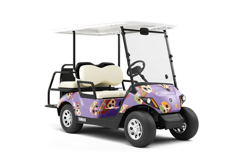 Lavender Calaveras Day of the Dead Wrapped Golf Cart