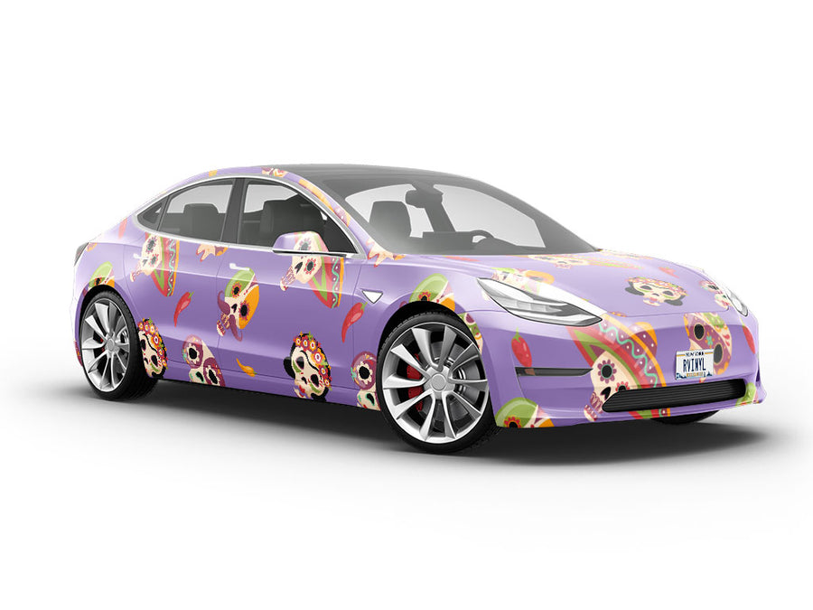 Lavender Calaveras Day of the Dead Vehicle Vinyl Wrap