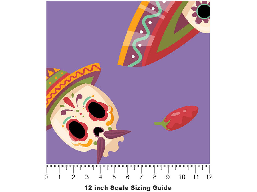 Lavender Calaveras Day of the Dead Vinyl Film Pattern Size 12 inch Scale~Rwraps Lavender Calaveras Day of the Dead Sizing Chart~2