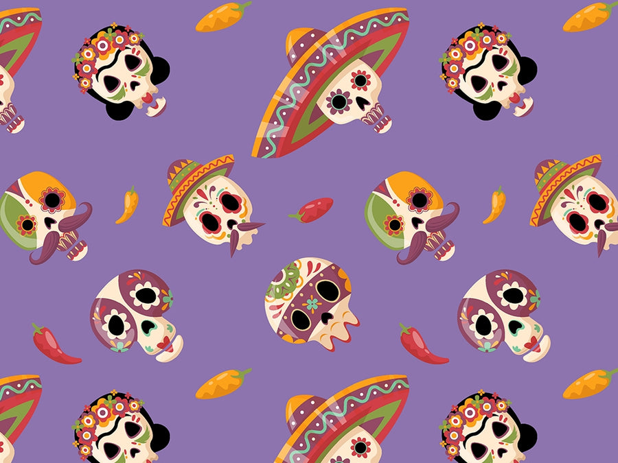 Lavender Calaveras Day of the Dead Vinyl Wrap Pattern~Rwraps Series 914 Digitally Printed Vinyl Wrap~0