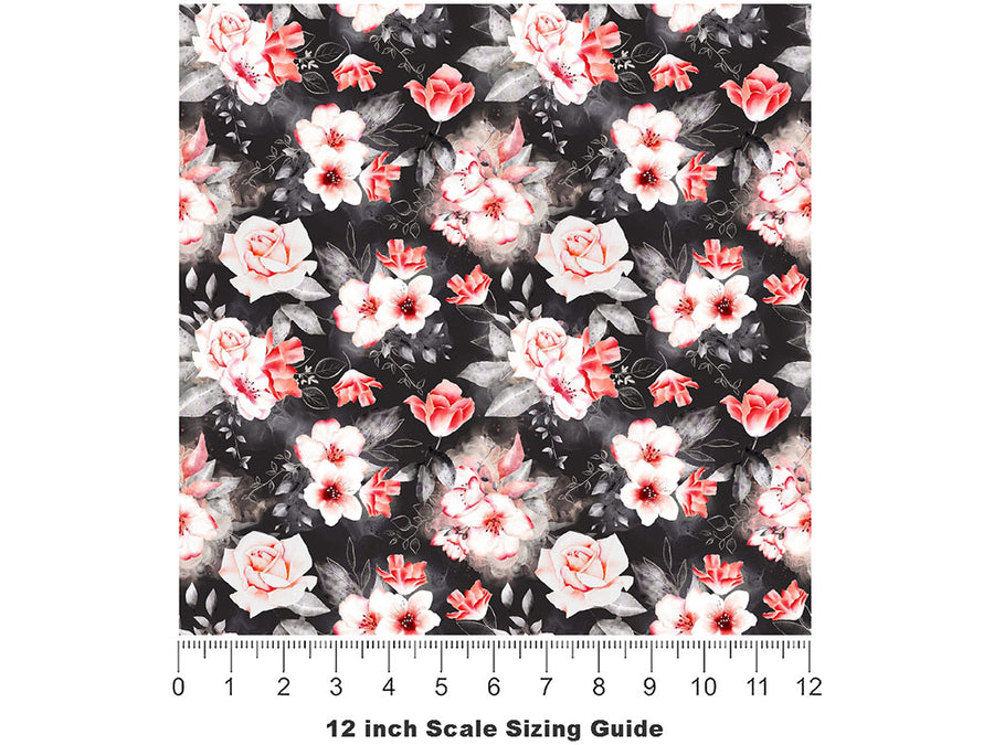 Midnight Carnation Floral Vinyl Film Pattern Size 12 inch Scale~Rwraps Midnight Carnation Floral Sizing Chart~2