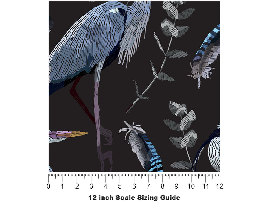 Midnight Storks Birds Vinyl Film Pattern Size 12 inch Scale~Rwraps Midnight Storks Birds Sizing Chart~2