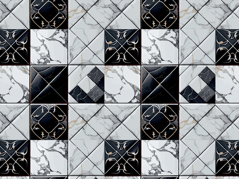 Monochrome Mash-Up Tile Vinyl Wrap Pattern~Rwraps Series 914 Digitally Printed Vinyl Wrap~0