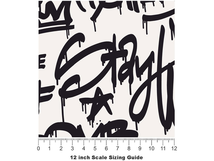 Monochrome Mess Graffiti Vinyl Film Pattern Size 12 inch Scale~Rwraps Monochrome Mess Graffiti Sizing Chart~3