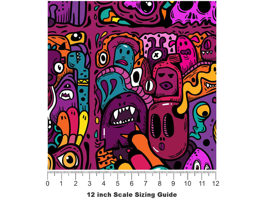 Monster Mash Graffiti Vinyl Film Pattern Size 12 inch Scale~Rwraps Monster Mash Graffiti Sizing Chart~3