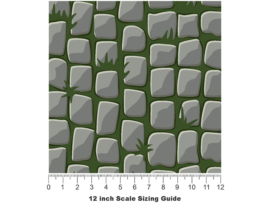 Mossy Grey Brick Vinyl Film Pattern Size 12 inch Scale~Rwraps Mossy Grey Brick Sizing Chart~3