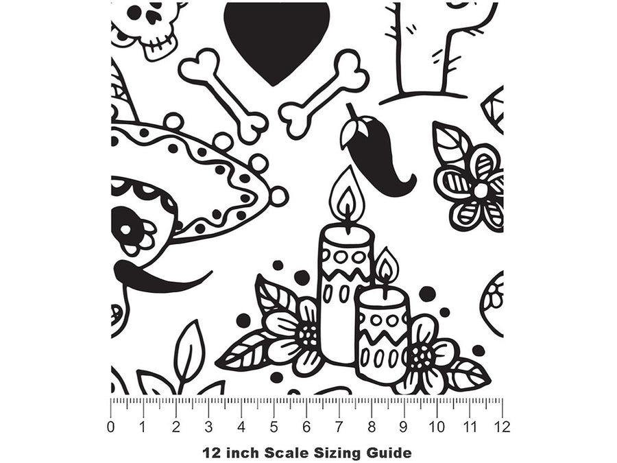 Musical Memories Day of the Dead Vinyl Film Pattern Size 12 inch Scale~Rwraps Musical Memories Day of the Dead Sizing Chart~2